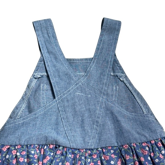 Vintage Floral Pink & Blue Girls Tiered Overall Dress Size 24mo - Picture 5 of 7